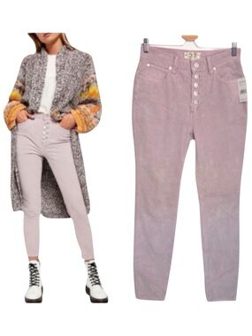 FREE PEOPLE We The Free Corduroy Skinny Pants Sz 27 Frosted Lilac Button Fly